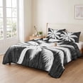 thumbnail image 2 of Quilts Queen Size Bedding Set, Tropical Plants Lightweight Quilted Comforter, Summer Coastal Palm Tree Leaves Vintage Black Reversible Bedspread Coverlet with Pillow Covers for All Season, 90" x 96", 2 of 9