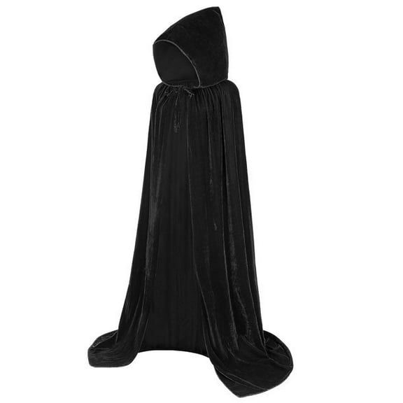 BIGLUFU Halloween Hooded Cloak， Halloween Accessory Fancy Dress Deluxe Gothic Robe Dark Lair Cloak Costume (Black)