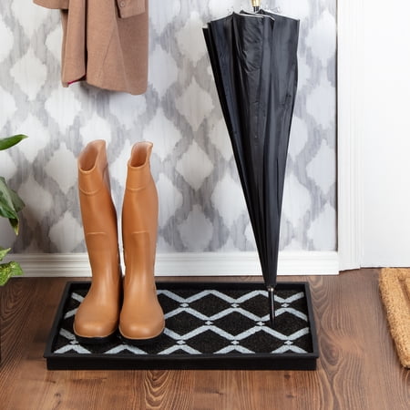 UPC: 0794552002475 | Natural & Recycled Rubber Boot Tray with Black & Ivory Diamond Coir Insert