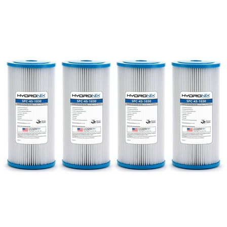 Hydronix SPC-45-1030 R30-BB & RS6 Compatible Whole House Sediment Pleated Water Filter Washable and Reusable 4.5 x 10 - 30 Micron - 4 Pack