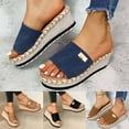 thumbnail image 3 of NGTEVOOS Women Bowknot Beach Summer Slippers Platform Slope Heels Plus Size Shoes, 3 of 5