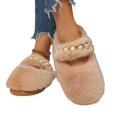 thumbnail image 4 of EKVAHL Women's Faux Fuzzy House Slippers, Pearl Strap Open Toe Slides, Soft Plush Bedroom Home Daily Leisure Indoor Casual Slippers Brown, 4 of 5