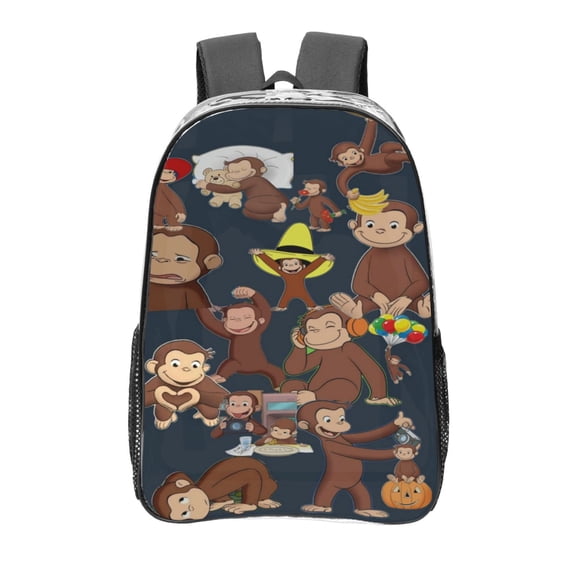 Curious George Clear Backpack 16 Inch Large Capacity PVC Transparent Laptop Bags for Adults, See Through Clear Bookbag for School Sports Work Travel College