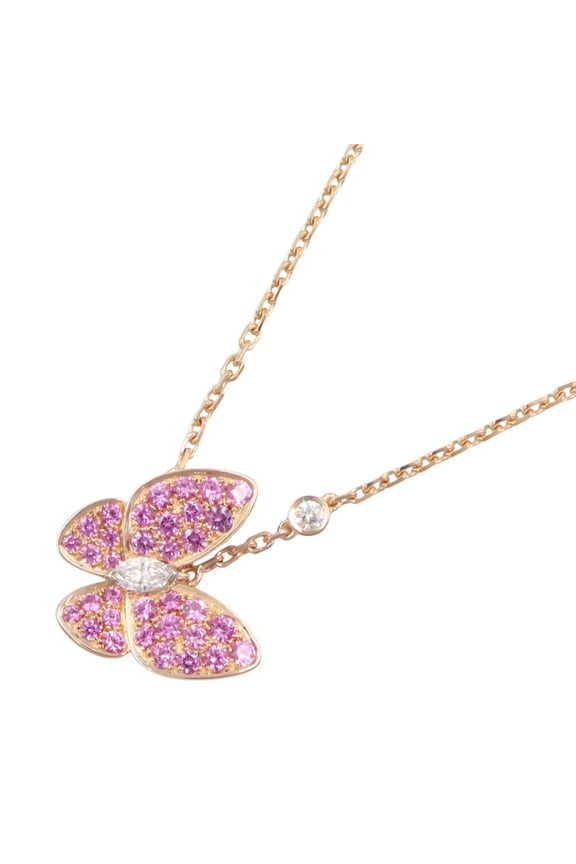 Pre-Owned Van Cleef & Arpels De Papillon Necklace, 18K Pink Gold (PG), Diamond, Sapphire,...