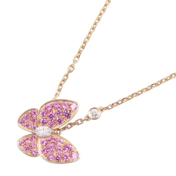 Pre-Owned Van Cleef & Arpels De Papillon Necklace, 18K Pink Gold (PG), Diamond, Sapphire,...