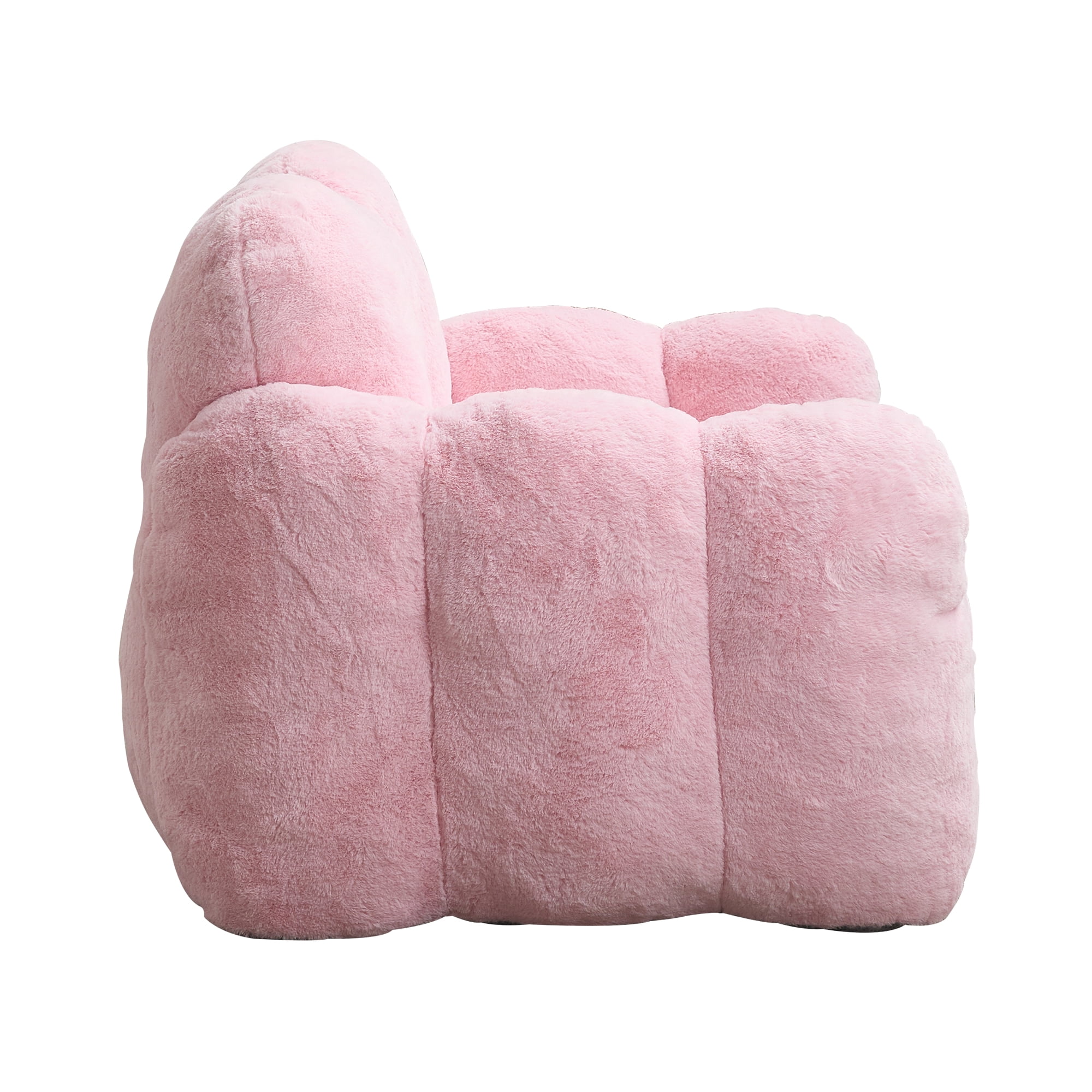 Peispie Giant Fluffy Bean Bag Chair for Adults, Oversized Memory Foam Floor Sofa Lounge Chair with Armrests, Comfy Stuffed Accent Reading Chair for Bedroom & Living Room, No Assembly, Pink