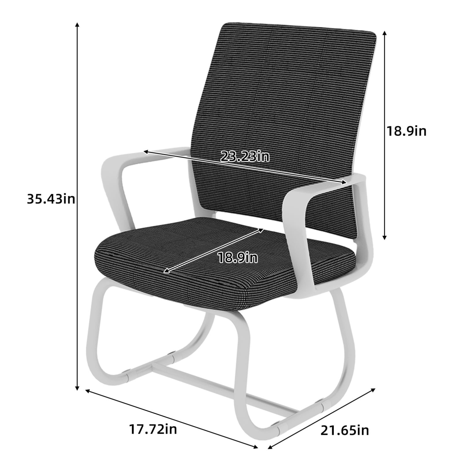 Modern Office Chair No Wheels, Ergonomic Study Chair with Handrail and Steel Legs, Comfy Home Office Desk Chairs with Ultra Thick Cushion, White+Black