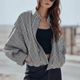 thumbnail image 3 of Lentta Womens Cropped Gingham Bomber Jacket Stand Collar Plaid Zip Up Coat with Pockets, 3 of 7