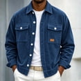 thumbnail image 3 of Men's Corduroy Shirt Jacket Casual Button Down Long Sleeve Shacket Outerwear Heavyweight Flannel Fall Coats with Chest Pockets Loose Fit Vintage Over-Shirt Top, 3 of 7