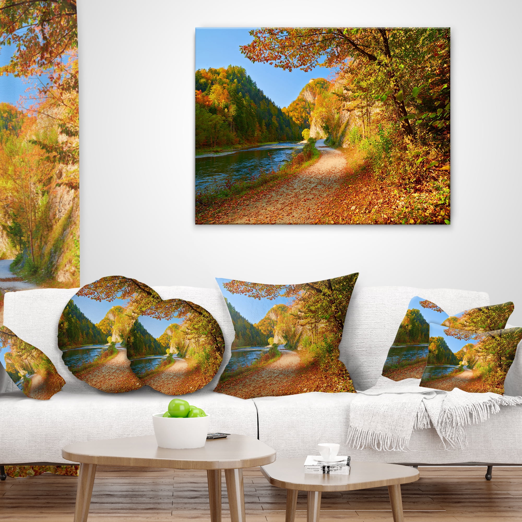 Designart Dunajec River Gorge in Autumn - Landscape Photo Throw Pillow - 18x18