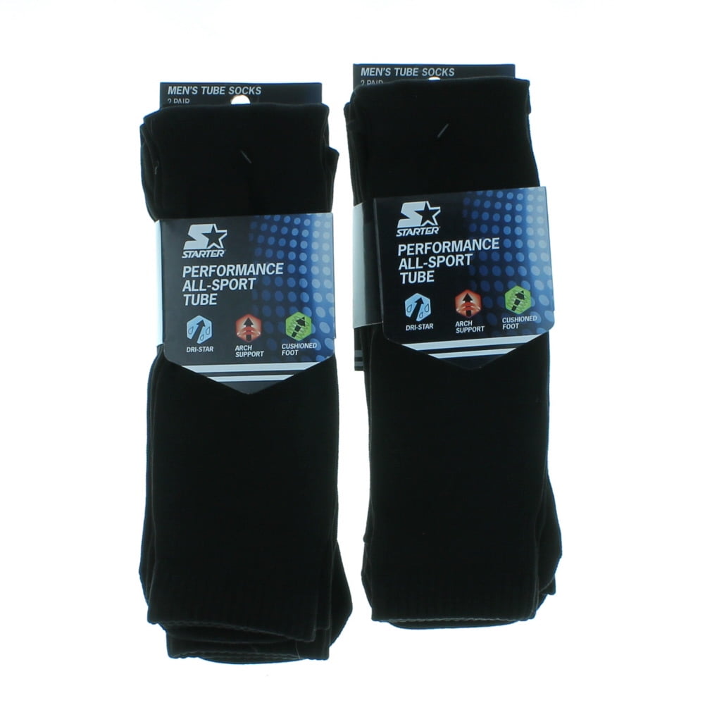 4 Pairs Men's Starter Black Performance All Sport Tube Socks Size 6-12 ...