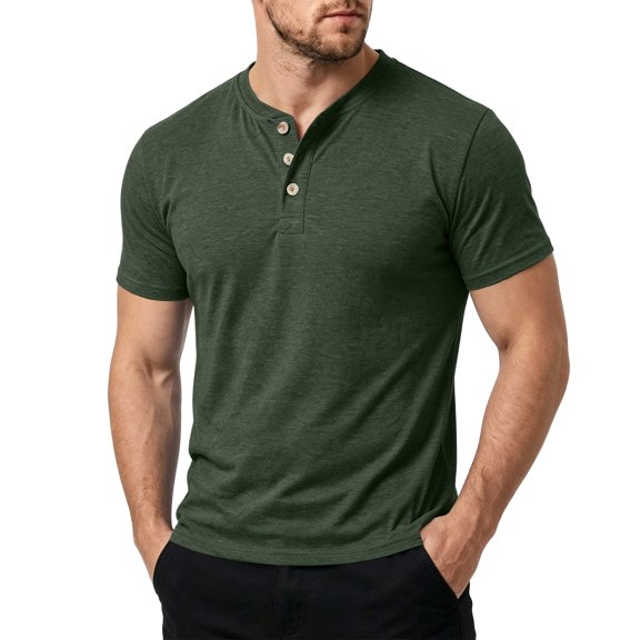 Men'S Solid Color Henley Neck Short Sleeve T Shirt Lightweight Breathable Casual Tops For Summer Daily Wear And Commute,Army Green,M