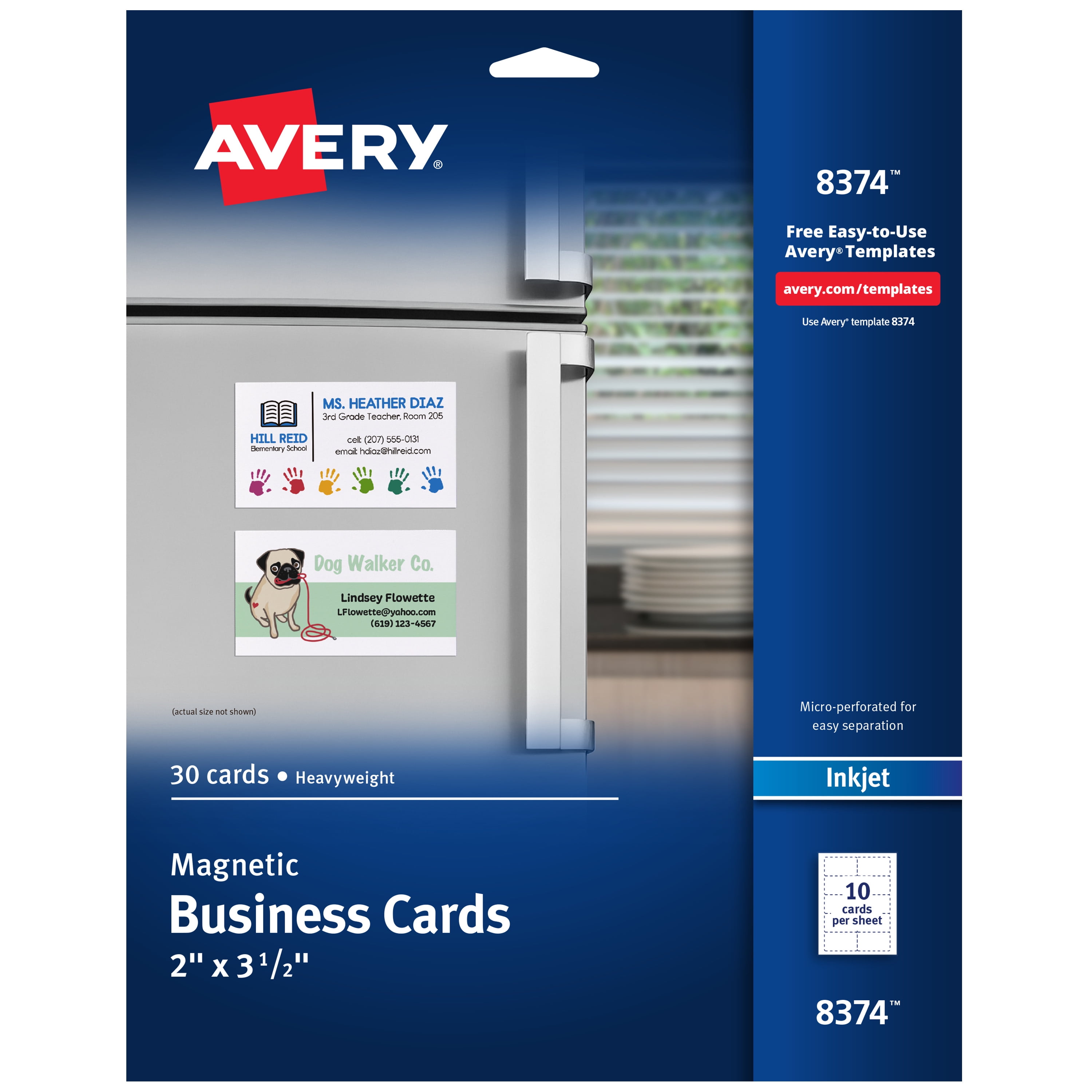 Avery Magnetic Printable Business Cards, 2' x 3.5', Matte White, 30 Blank Cards for Inkjet Printers (8374)