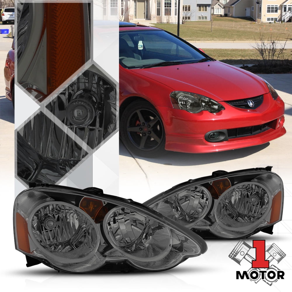 Chrome Housing Smoke Tinted Lens Headlight Amber Signal for 0204 Acura
