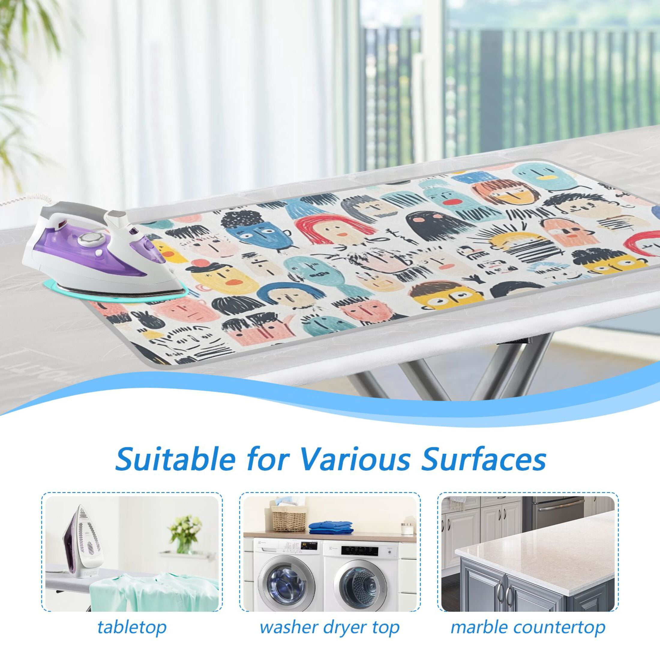 Doodle Faces Ironing Board Covers Heat Resistant Ironing Pad Mat Portable for Travel Washer Dryer Table