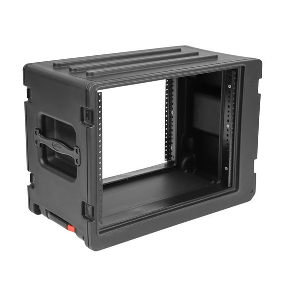 SKB 8U rSeries Shallow Rolling Rack with Integrated Back Wheels and Pull Handle