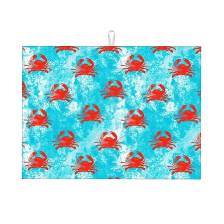 

Honeii Crab Swims In The Ocean Print Kitchen Drying Mat Coffee Bar Mat Hide Stain Coffee Maker Mat for Countertops Coffee Pot Dish Drying Mat
