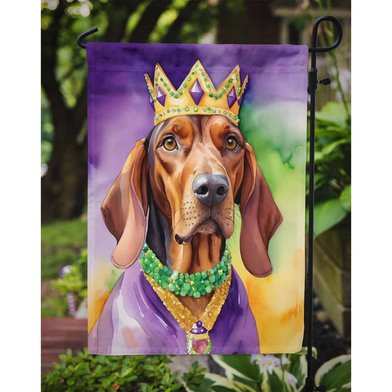 Redbone Coonhound King of Mardi Gras Garden Flag 11.25 in x 15.5 in