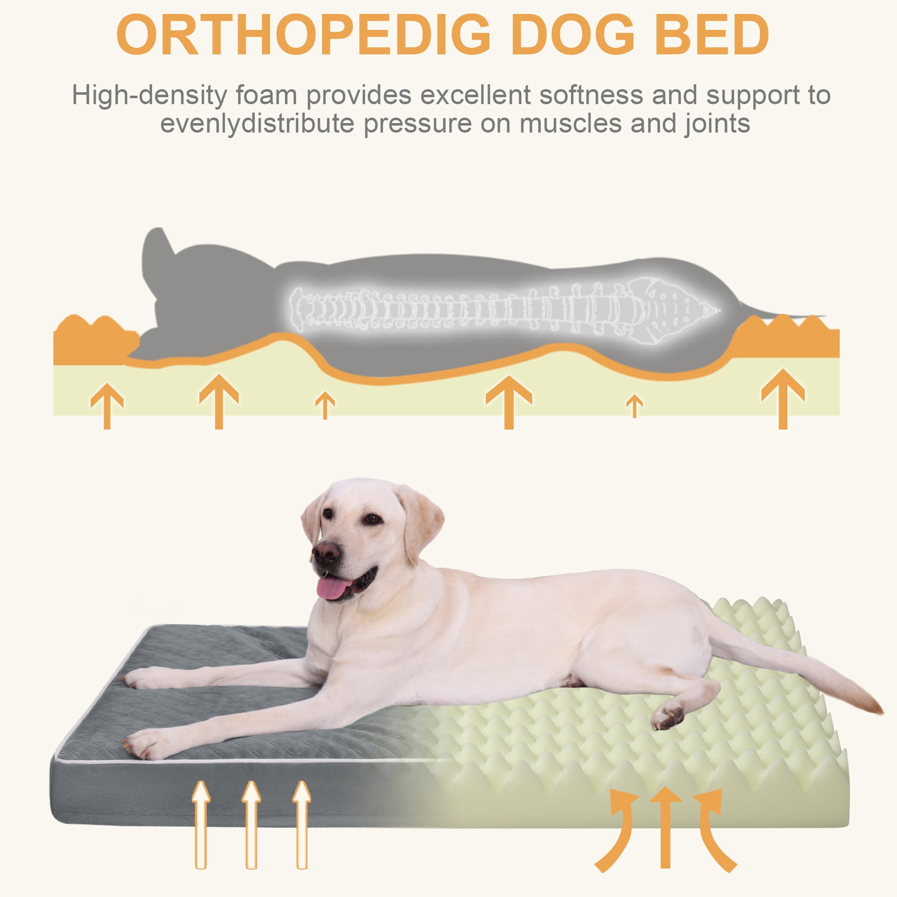 KSIIA 41in XL Dog Bed Orthopedic Crate Bed with Removable Washable Cover Egg-Crate Foam, Dark Grey