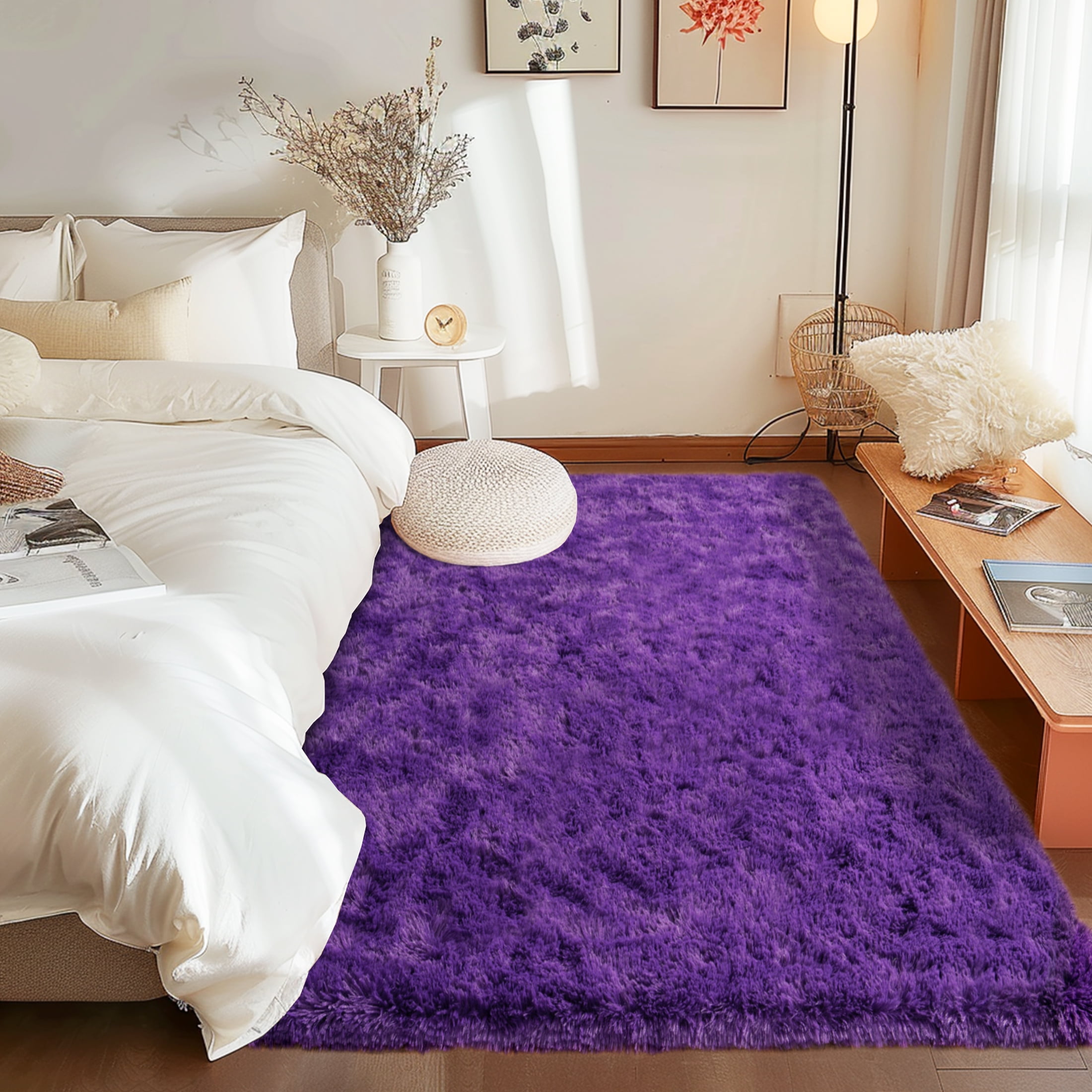 ZENELESS Solid Shag Collection Rug,4x6ft Grape Purple Fluffy Area Rugs Perfect for Kid's Room, Cloakroom