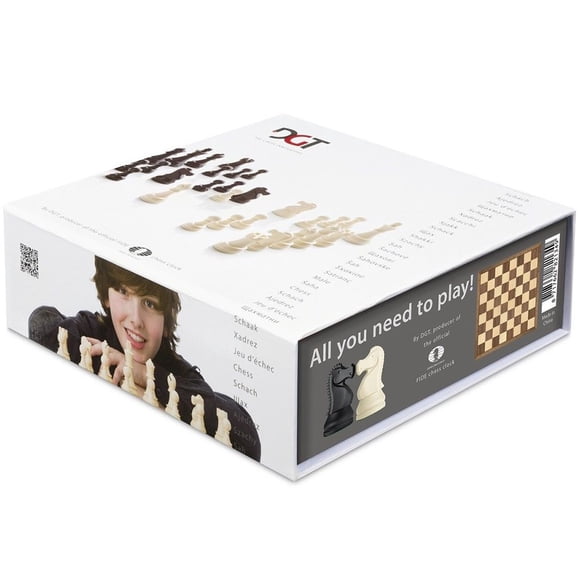 Tablero de ajedrez gris con piezas de Chess Starter Box DGT de más de 3 años