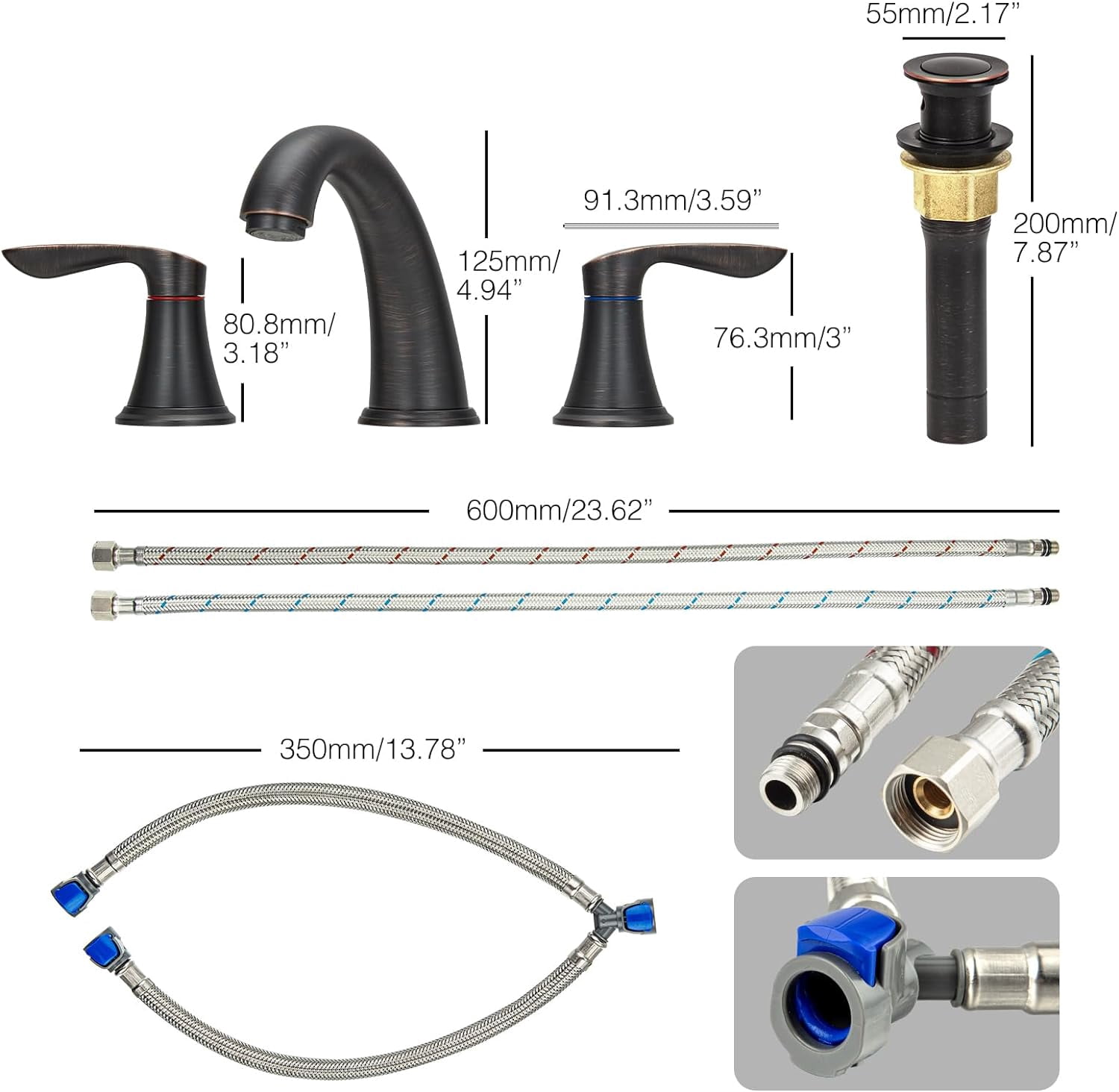 Accreate 8 Inch Bathroom Faucets for Sink 3 Hole with Pop up Drain and cUPC Lead-Free Hose