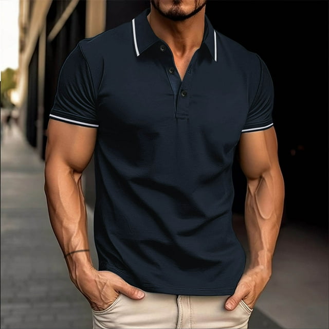 pstuiky Camisa de manga corta para hombre, Blusa de manga corta transpirable con cuello vuelto y botones de colores lisos para hombre camisetas de hombre l