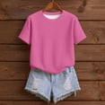 thumbnail image 4 of GPOECD T-Shirts Grande Taille pour Femmes Tricot Texturé Couleur Unie Col Rond Manches Courtes Style Décontracté pour un Port Quotidien Confortable Hauts Décontractés pour Femmes Rose Vif, TG, 4 of 4