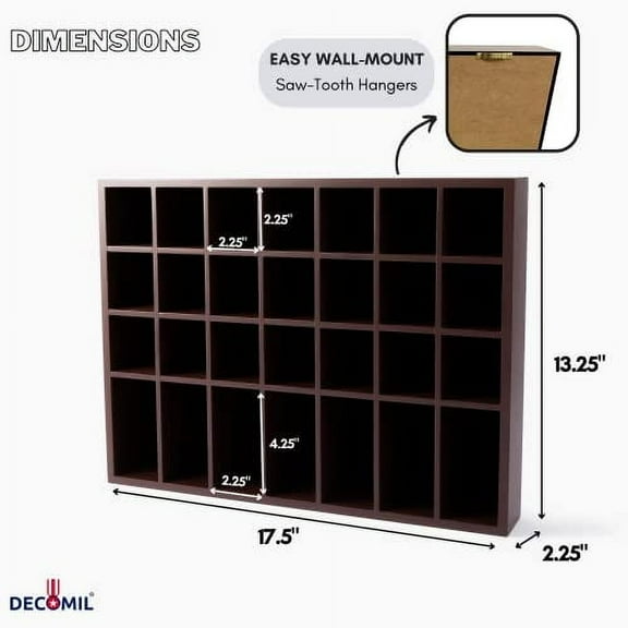 Shot Glass Display Case for Wall & Free Standing, Shot Glass Holder for Tall Shot Glasses/Shooter Display, for 28 Glass, Solid Wood, Shot Glass Display Rack Without Door