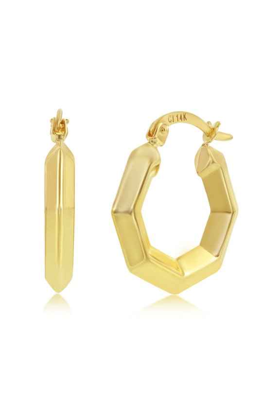 TheJewelryHut Designer Yellow Gold Geometric 22x20mm Hoop Earrings - 14K Gold