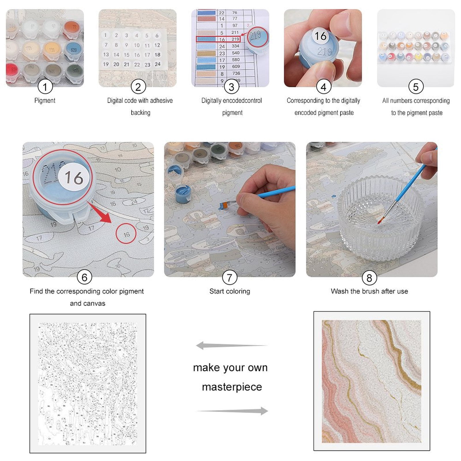 Paint By Numbers Kit for Adults Beginner - Peach Marble Abstract Swirls Art DIY Canvas Painting Kits for Adults, Frameless Paint By Number for Adults for Home Wall Decor 16x20 Inch