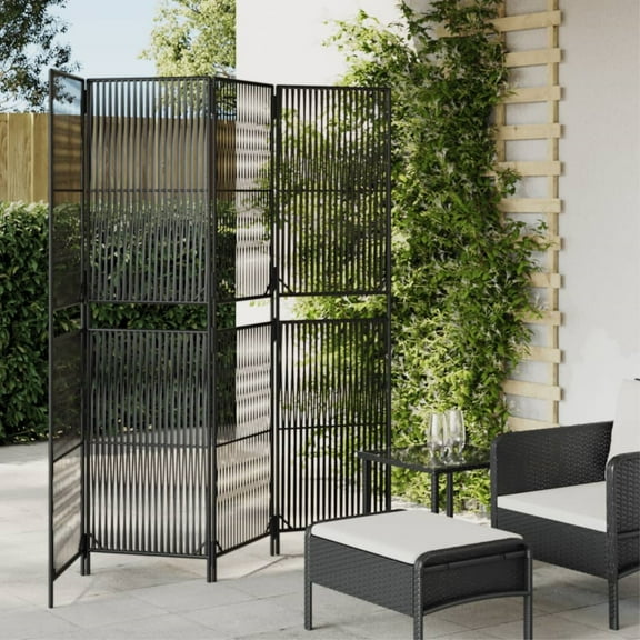 vidaXL Room Divider 4 Panels Black Poly Rattan