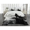 thumbnail image 3 of Ambesonne Wolf Quilted Bedspread Set 3 Pcs, Howling Under Full Moon, King Size, Black Grey and White, 3 of 5