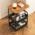 thumbnail image 5 of 3-Tier Metal Rolling Utility Cart with Wood Top – Lockable Wheels, Mobile Storage Organizer for Kitchen, Office, Bedroom, Sturdy Frame, Space-Saving Design – White / Black, 5 of 5