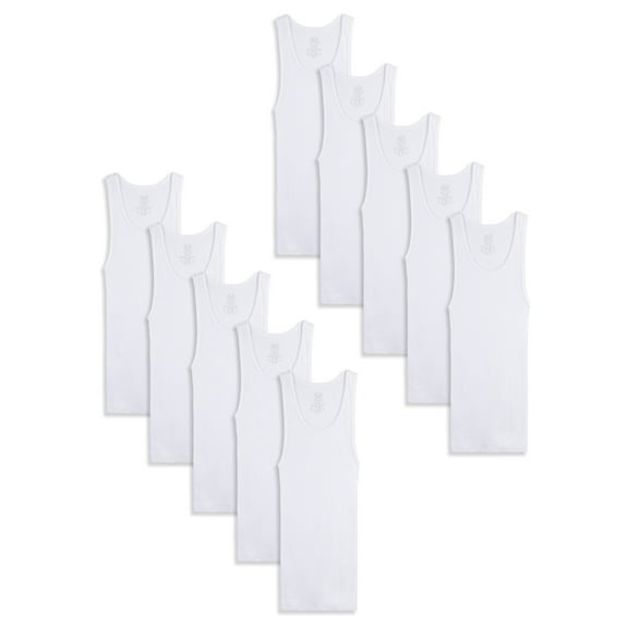 Fruit of the Loom Boys Undershirts, 10 Pack White Cotton Tank Tops, Sizes XS-XL