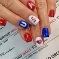 thumbnail image 5 of Buy 2 Get 1 Free 4th of July Press on Nails Short Almond Fake Nails with Star Designs White Blue Red French Tip Glue on Nails Press ons Independence Day False Nail Full Cover Nail for Women 24Pcs, 5 of 15