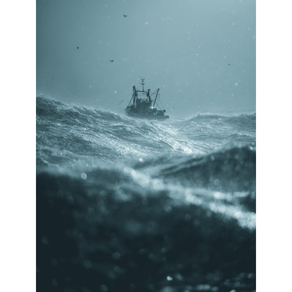 Storm Ocean Waves Fishing Boat Canvas Print, Living Room Bedroom Kitchen Hallway Decor