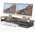 thumbnail image 1 of Dual Monitor Stand Riser With Drawers Wood & Acrylic Desktop Organizer for Computer Laptop Printer TV Screen Riser, 1 of 9