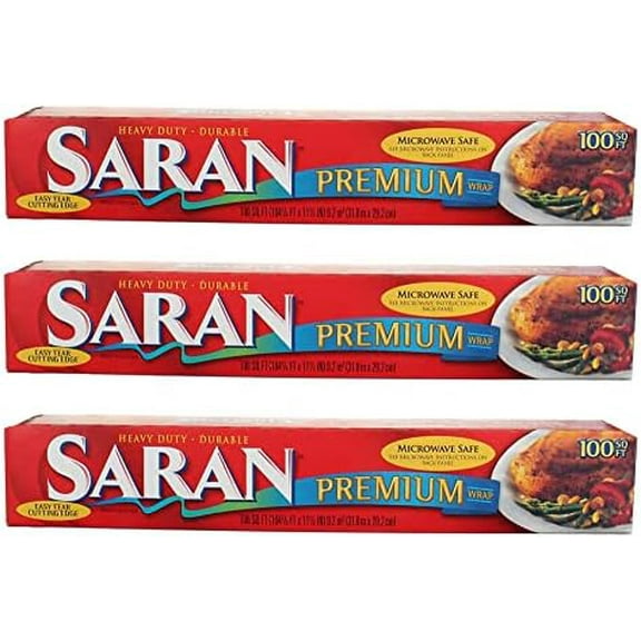 Saran Premium Plastic Wrap, 100 Sq Ft (Pack of 3)