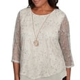 thumbnail image 4 of Alfred Dunner Womens Petite Popcorn Mesh Speckled Top With Necklace, 4 of 4