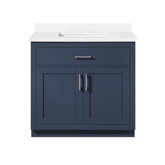Pemberly Row 36" Midnight Blue Bathroom Vanity with White Top
