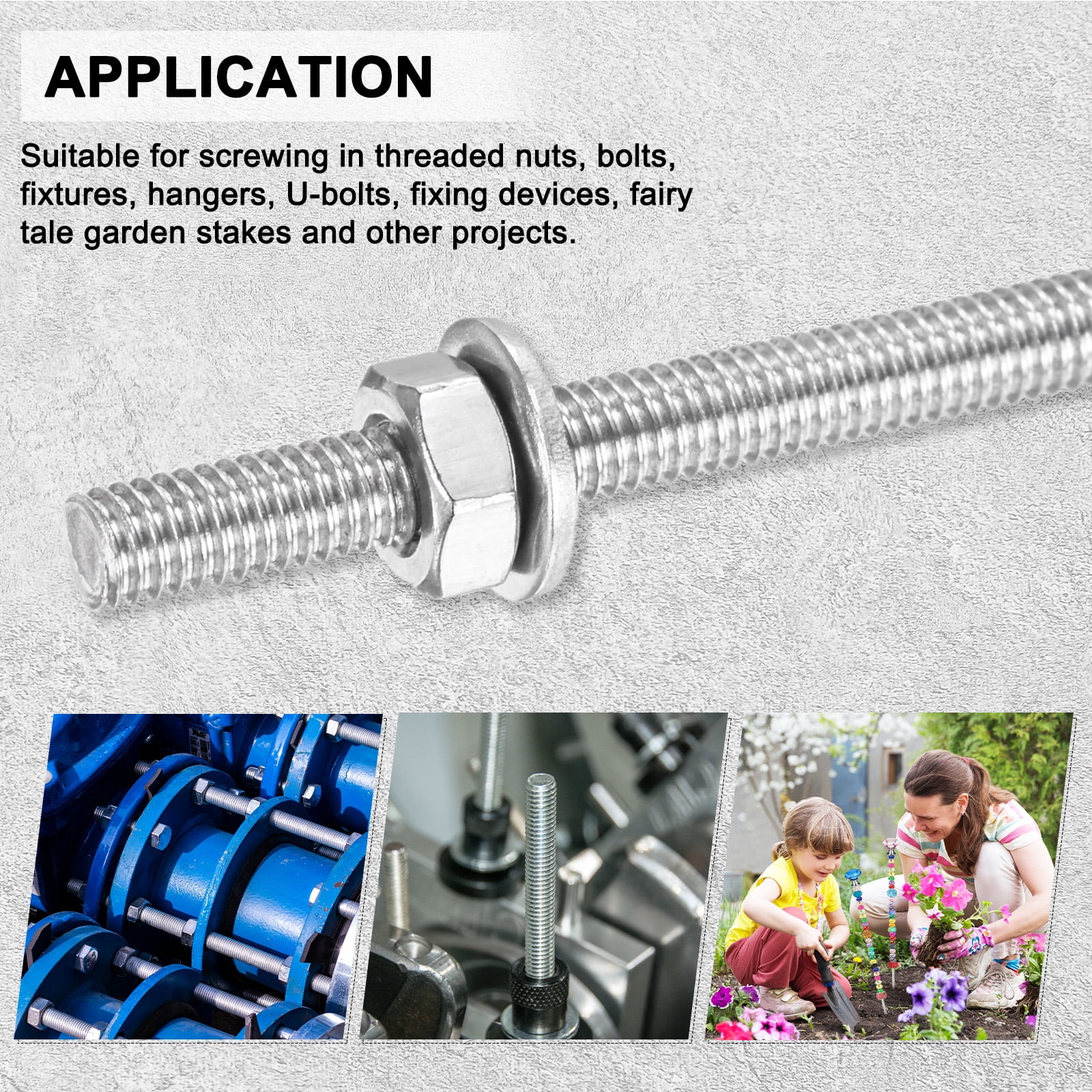 Uxcell 12-Pack Fully Threaded Rod, M4x350mm 201 Stainless Steel Right Hand Thread Bar Studs with Hex Nuts and Washers