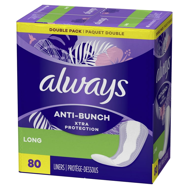 Always Xtra Protection Daily Liners, Long, Unscented, 80 Count 
