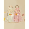 thumbnail image 3 of BemeyourBBs Newborn Baby Girl First Birthday Outfit 1st Birthday Summer Clothes Smocked Romper Dress Strap Tie-Up Sleeveless Embroidery Sun Letters Tulle Tutu Dress with Headband, 3 of 9