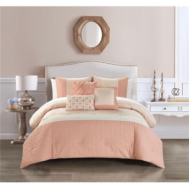 6 Piece Imara Comforter Set, Blush Queen Size