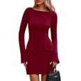 thumbnail image 1 of Vestido PRETTYGARDEN 2025 Cuello Barco Manga Larga Rojo Talle S, 1 of 8