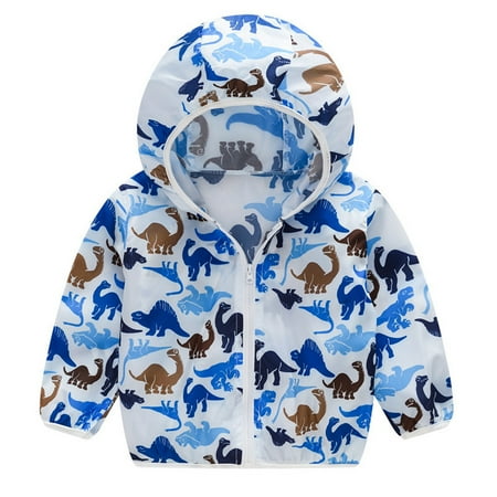 

Leutsin Toddler Kids Summer Sunscreen Jackets Printing Hooded Outerwear Zipper Coats