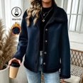 thumbnail image 5 of Sorvello Women's Single Breasted Sherpa Jacket Notch Lapel Fleece Lined Coat Button Front Winter Warm American Style Vintage Outerwear Top for Women Navy L, 5 of 7