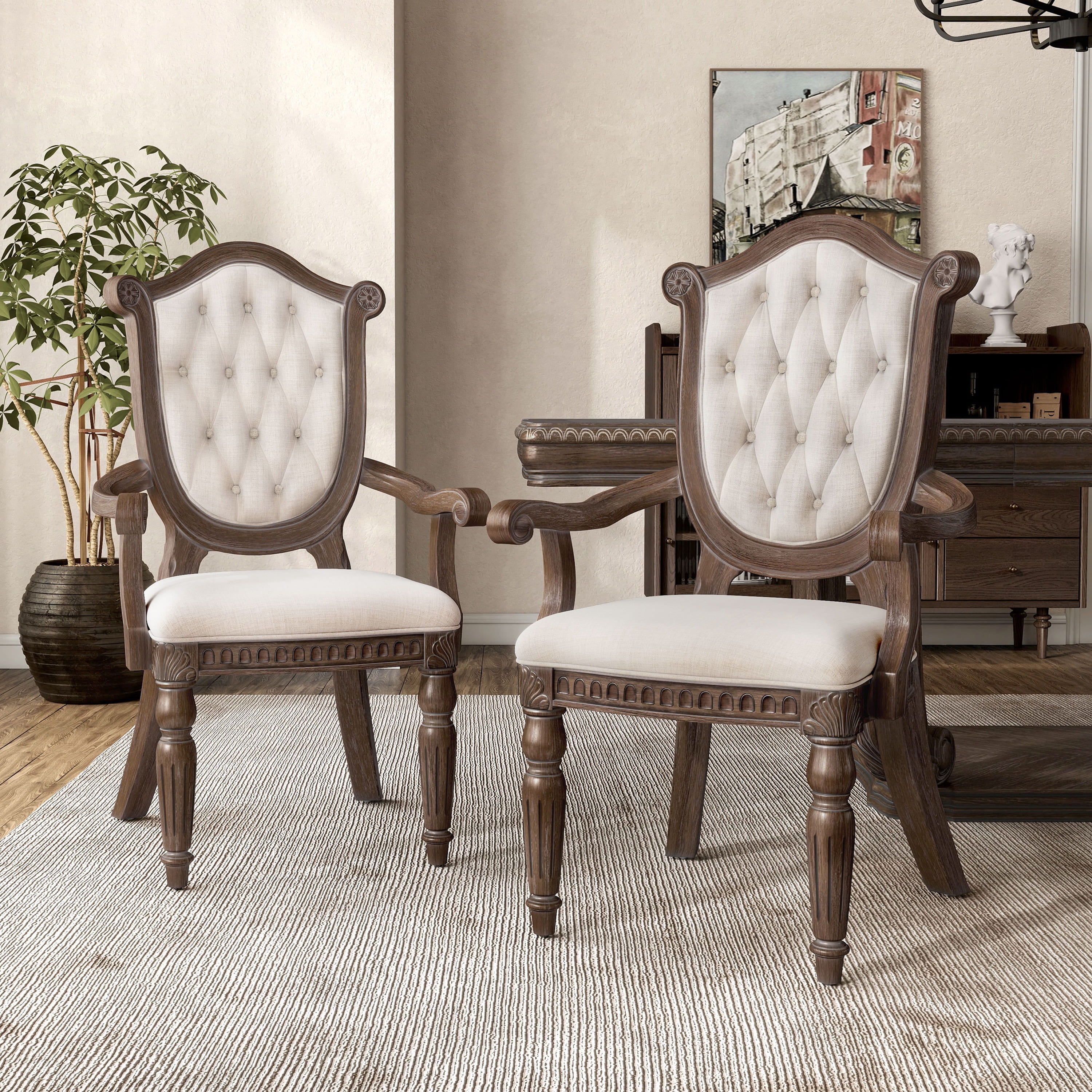 Furniture of America Feyric Rustic Solid Wood Indoor Arm Chairs, Weathered Oak (Set of 2)