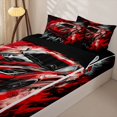 thumbnail image 3 of Castle Fairy Graffiti Red Sports Car Zipper Full Size Comforter Sets with Fitted Sheet and 2 Pillowcases,Splatter Print Zipper Bedding Set for Bedroom,Red Black,4pcs,Black Reversible, 3 of 6